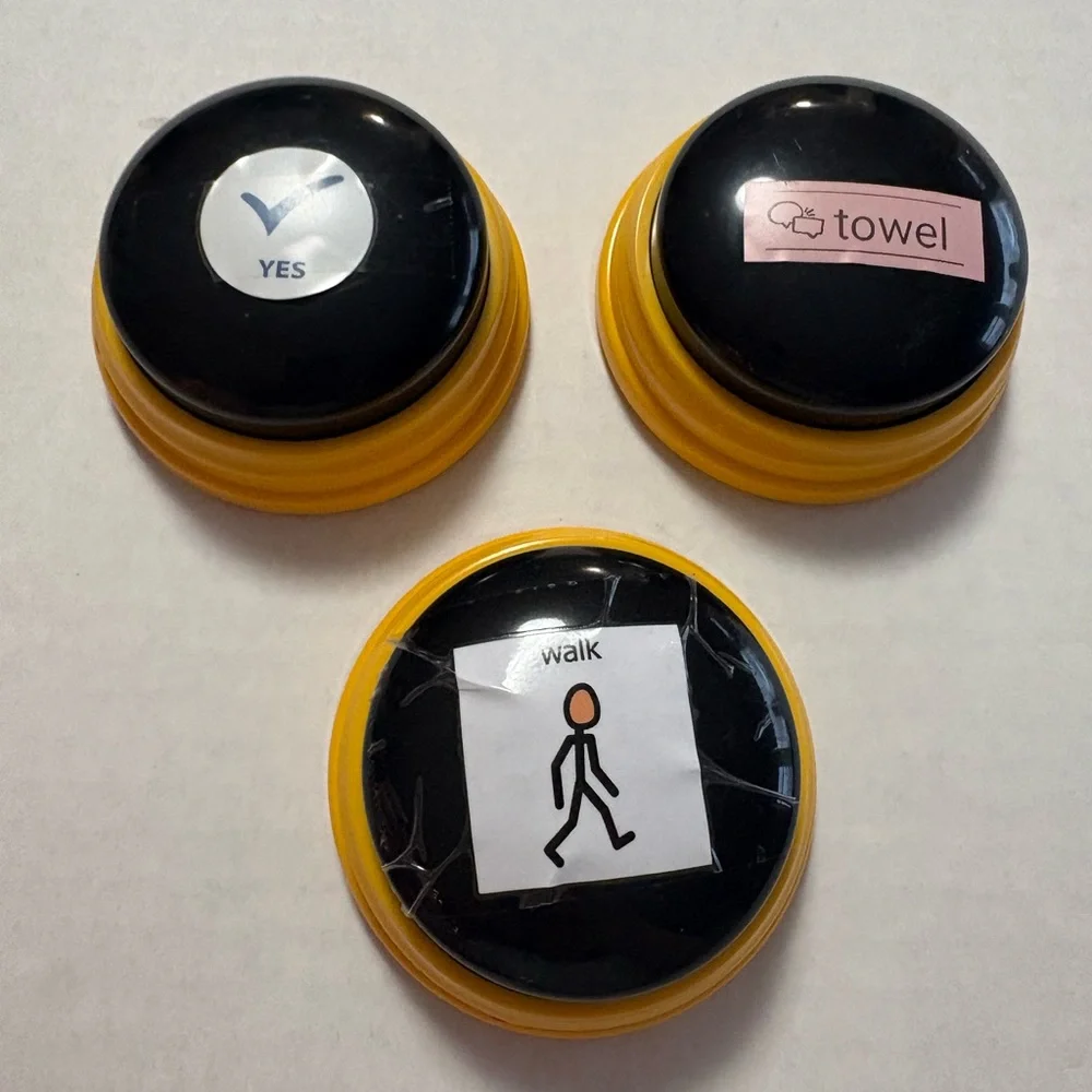 Set of Three Yellow and Black word Buttons